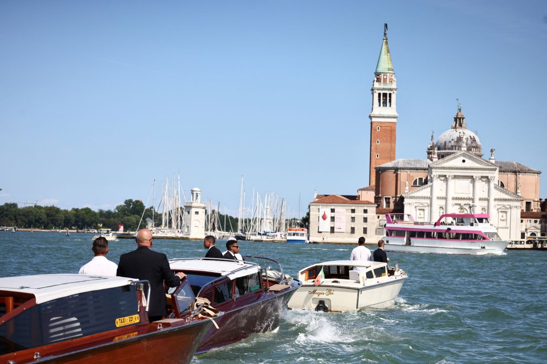 A boat transports wedding attendees to San Giorgio Maggiore on June 27, 2025. inside jeff bezos lauren sanchez’s