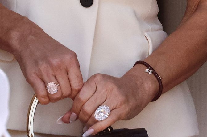 Sanchez's jewelry is seen as she holds her Hermès Kelly bag on Friday.