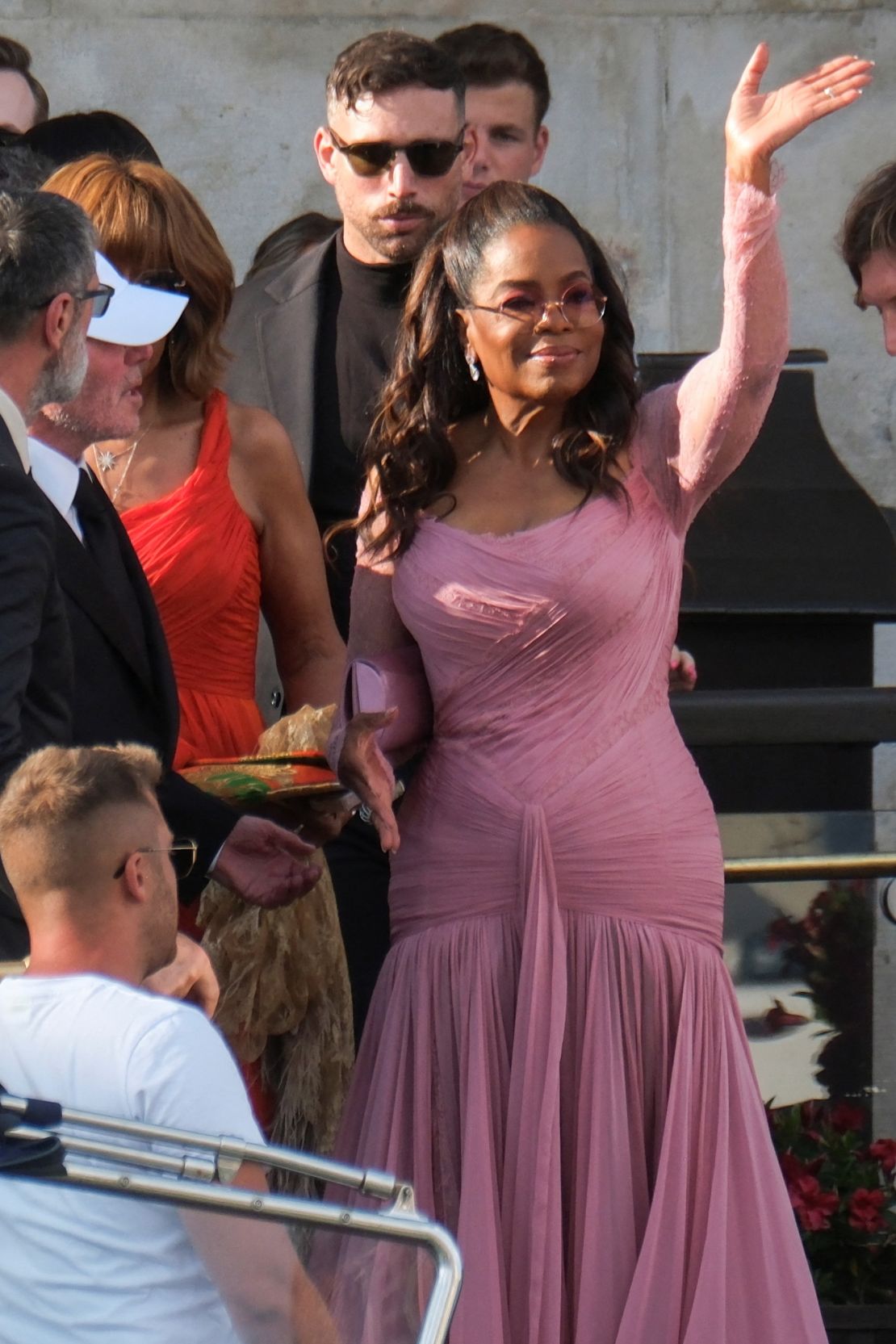 Oprah Winfrey leaves Gritti Palace, on the second day of Bezos and Sanchez festivities on Friday.