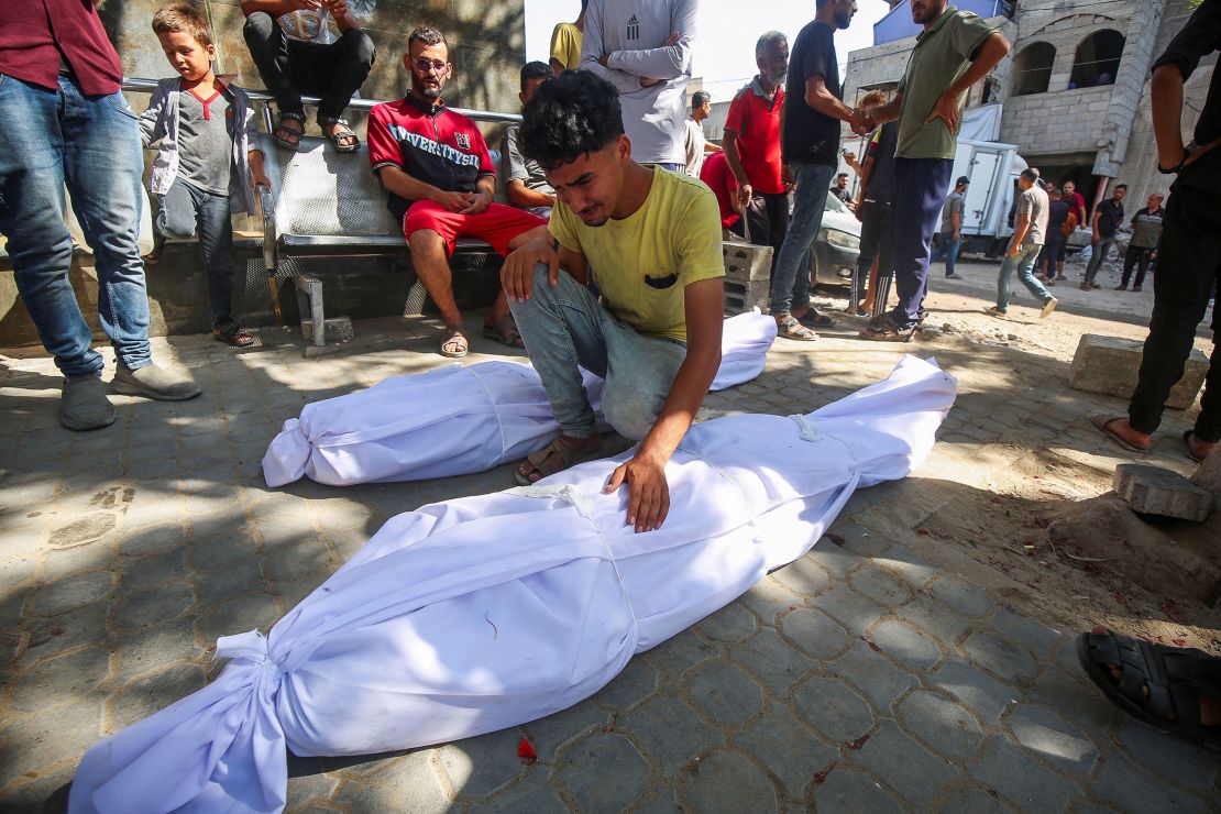 A mourner attends the funeral of Palestinians killed in an Israeli airstrike on Al-Baqa cafeteria.