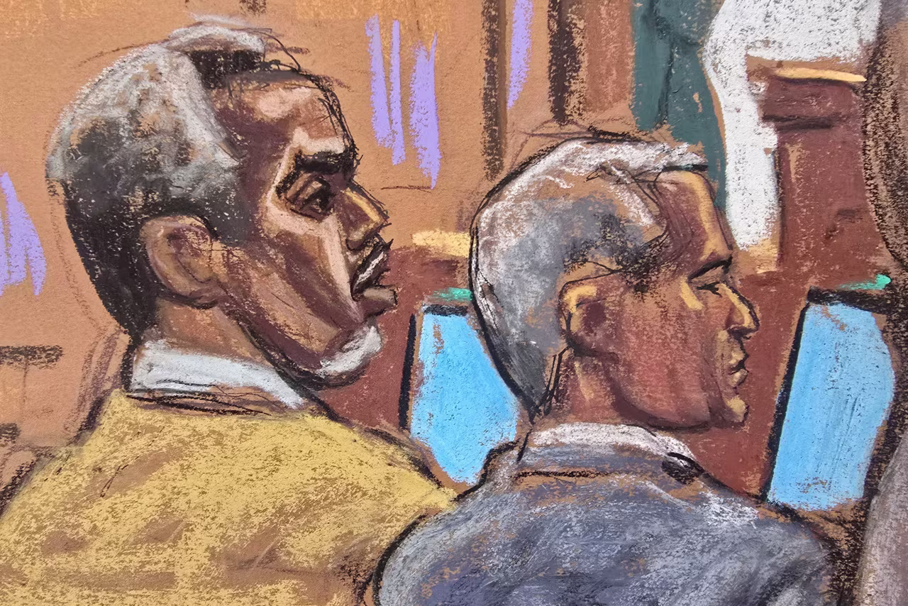 Sean "Diddy" Combs watches as lawyers argue with Judge Arun Subramanian on how to respond to a note sent by jurors during his trial in New York on Tuesday.