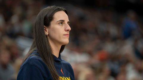 Indiana Fever guard Caitlin Clark during the Commissioner's Cup Final against the Minnesota Lynx in Minneapolis, Minnesota, on July 1, 2025.