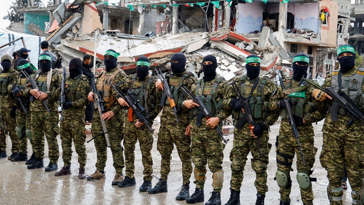 Hamas militants are seen in Gaza in February.