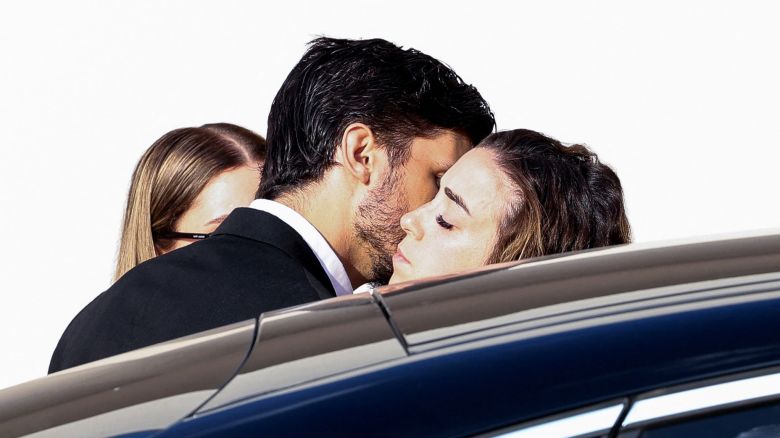 Rute Cardoso arrives at the funeral ceremony of her late husband Diogo Jota and his brother Andre Silva.