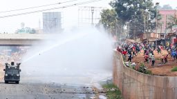 Police use water cannon to disperse protesters during anti-government protests dubbed "Saba Saba People's March," in the Kangemi area of Nairobi on July 7, 2025.