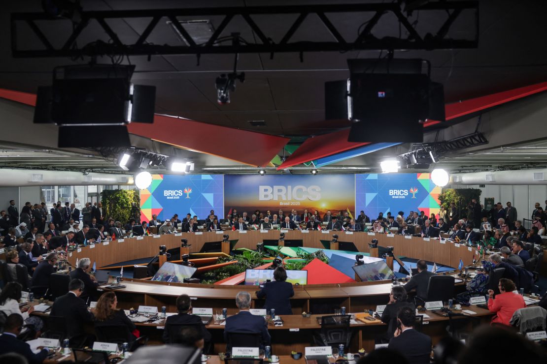 BRICS leader attend a meeting during the group's summit in Rio de Janeiro on July 7.