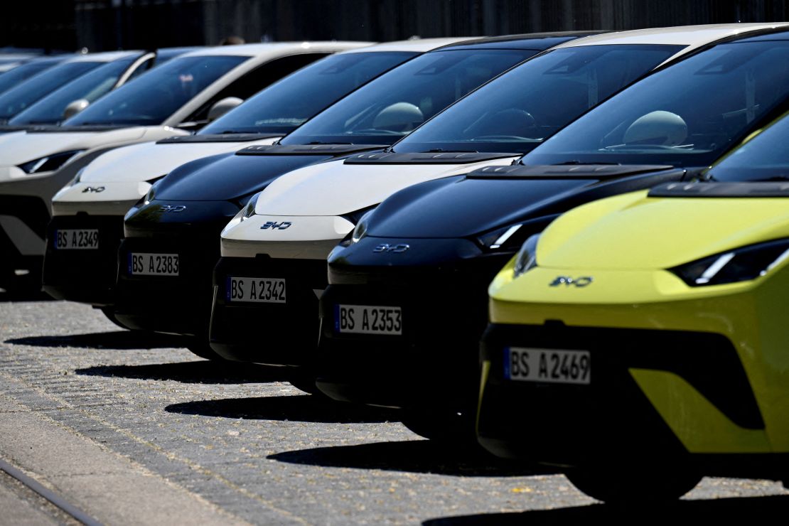 BYD electric cars at a vehicle presentation event in Berlin this May.