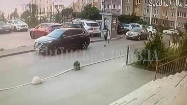 A CCTV footage shows the purported killer running moments after the shooting of a Security Service of Ukraine (SBU) officer in Kyiv, Ukraine July 10, 2025 in this screengrab obtained from a social media video.