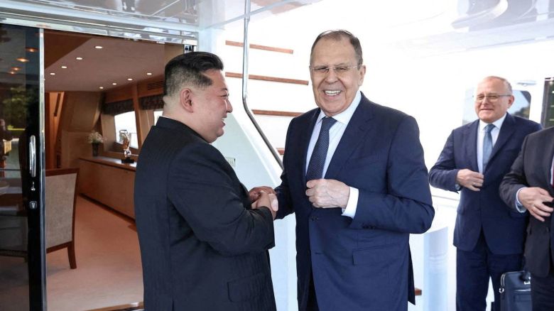 North Korean leader Kim Jong Un shakes hands with Russian Foreign Minister Sergei Lavrov during a meeting in Wonsan, North Korea July 12, 2025. Russian Foreign Ministry/Handout via REUTERS ATTENTION EDITORS - THIS IMAGE HAS BEEN SUPPLIED BY A THIRD PARTY. NO RESALES. NO ARCHIVES. MANDATORY CREDIT.     TPX IMAGES OF THE DAY     