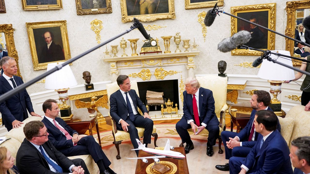 US President Donald Trump meets with NATO Secretary General Mark Rutte in the Oval Office at the White House in Washington, D.C., July 14, 2025.