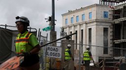 Major construction work continues at the Federal Reserve building in Washington, DC, on Monday.