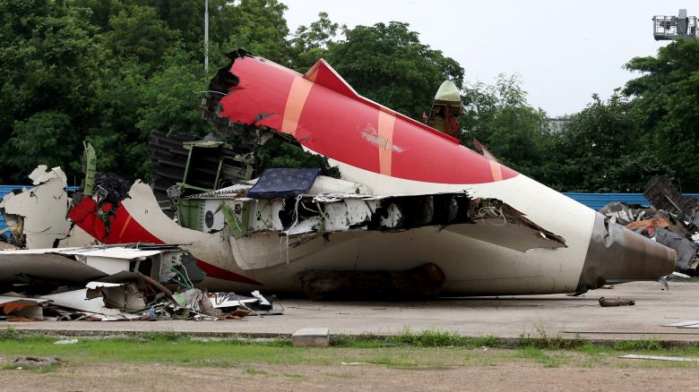 Wreckage of the Air India Boeing 787-8 Dreamliner plane sits on the open ground, outside Sardar Vallabhbhai Patel International Airport, where it took off and crashed nearby shortly afterwards, in Ahmedabad, India July 12, 2025.