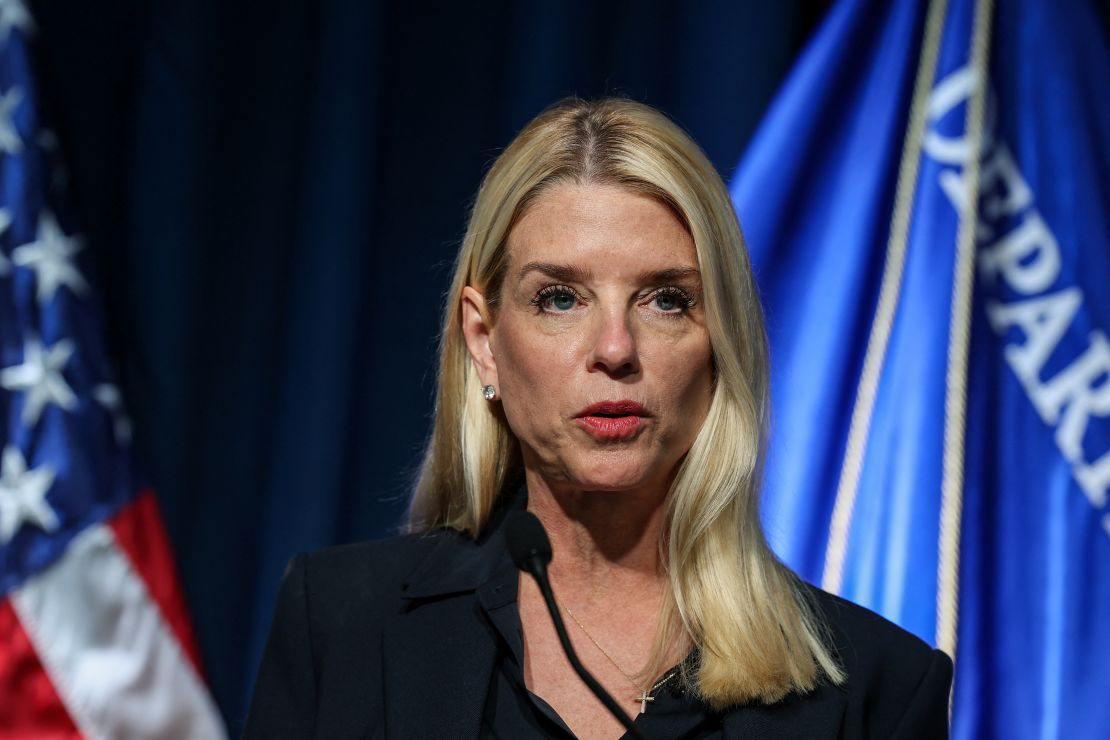 Attorney General Pam Bondi declined to discuss the Epstein files during a drug enforcement-related press conference at DEA Headquarters in Arlington, Virginia, on July 15, 2025.