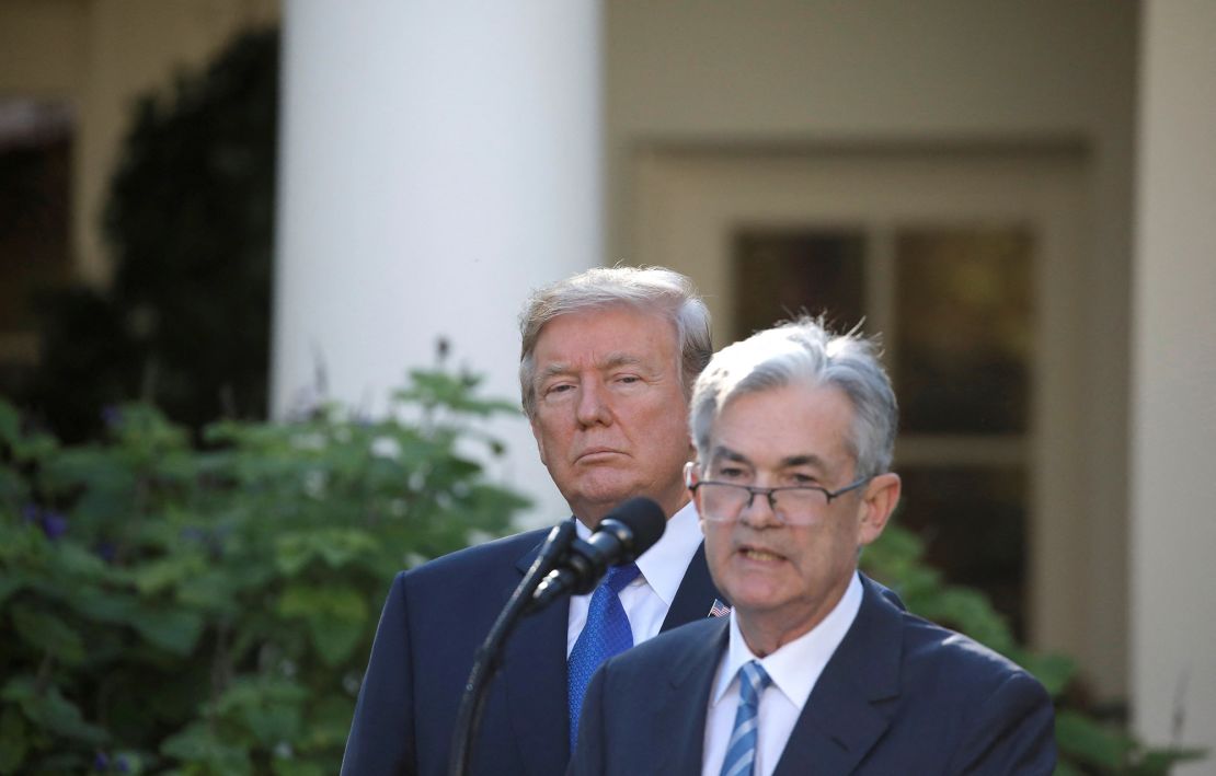 President Donald Trump looks on as Jerome Powell, his nominee to become chairman of the U.S. Federal Reserve, speaks at the White House in Washington on November 2, 2017.