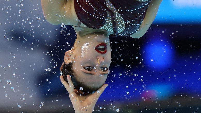 Team Spain performs during the finals of the World Aquatics Championships on July 20.
