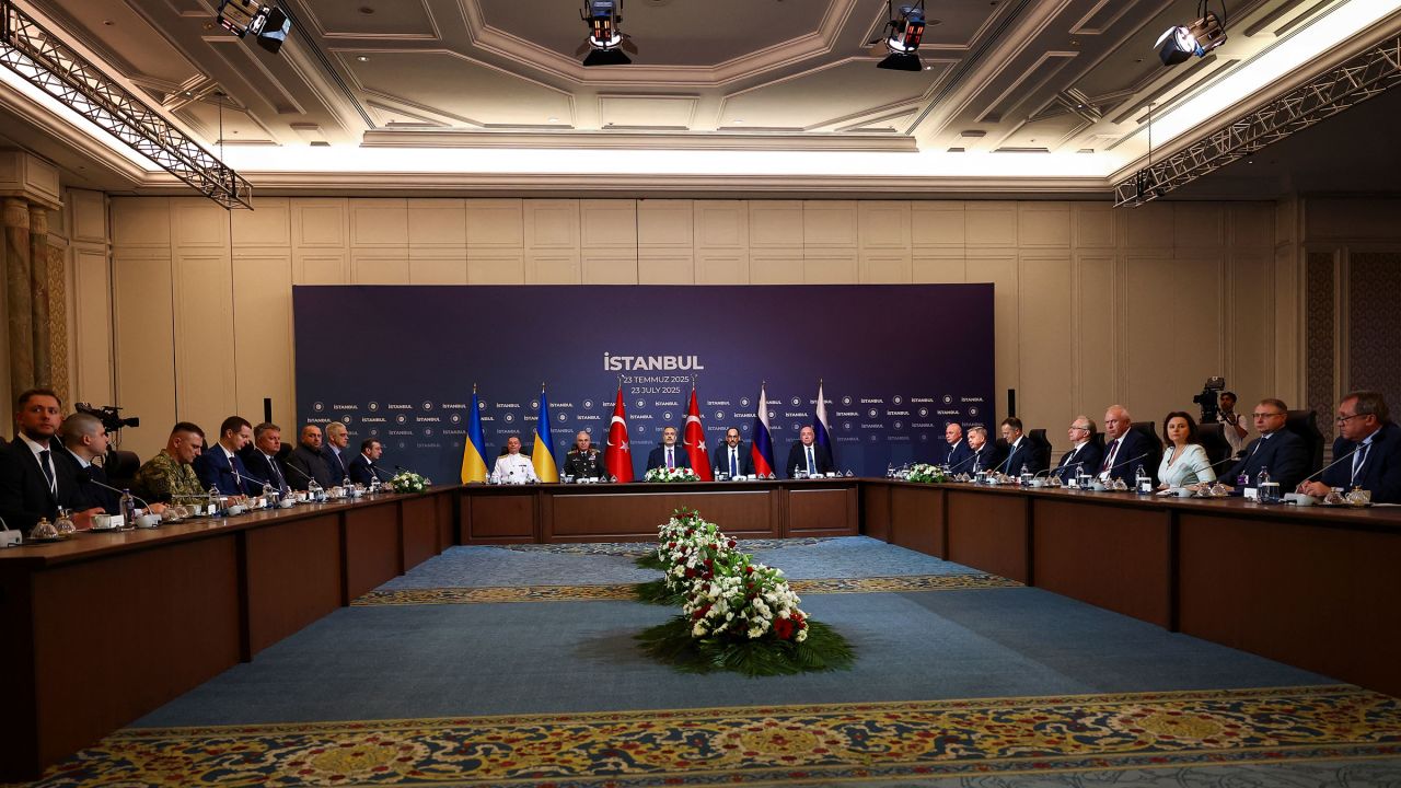Russian and Ukrainian delegations meet for their third round of peace talks chaired by Turkish officials at Ciragan Palace in Istanbul, Turkey, July 23, 2025.