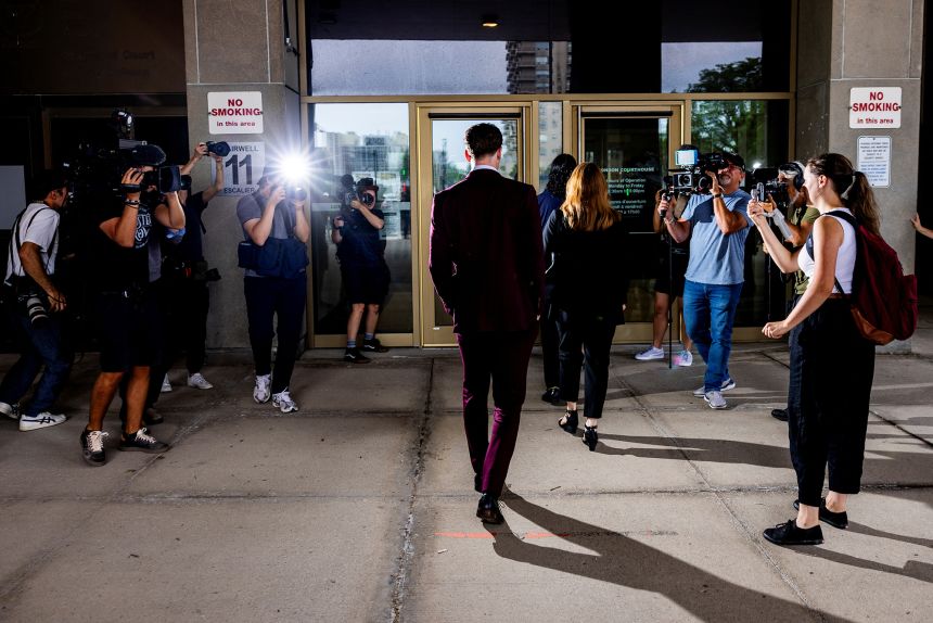 Carter Hart, a defendant in the Hockey Canada sexual assault trial, arrives at court on June 24. Hart and four other men accused of sexual assault in the case were acquitted.