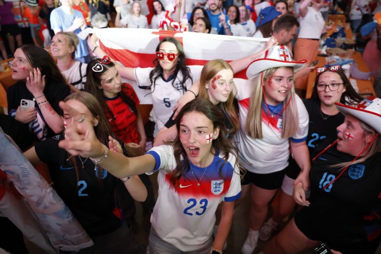 England fans celebrating winning the penalty.