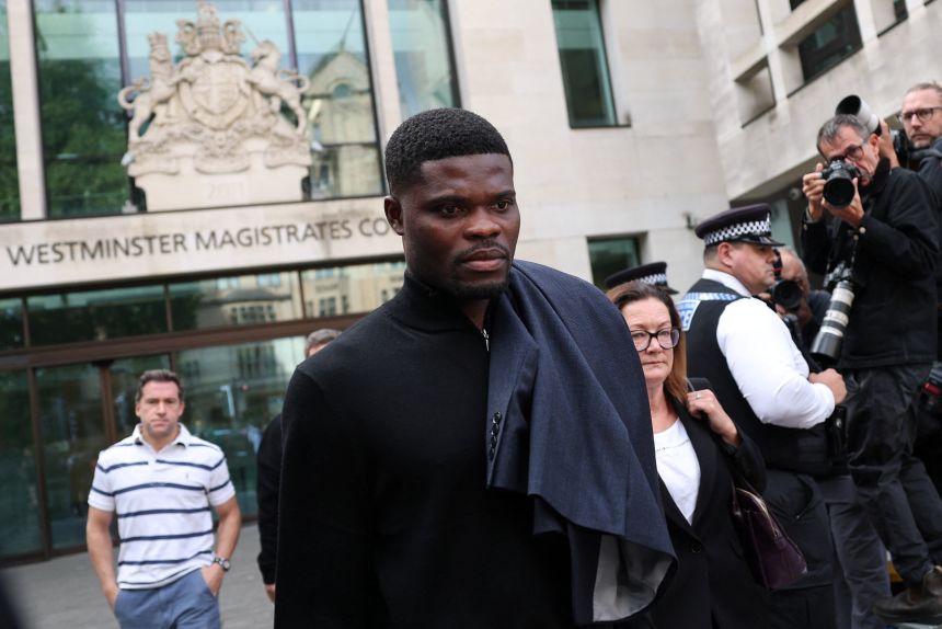 Thomas Partey walks outside Westminster Magistrates' Court in London this week.