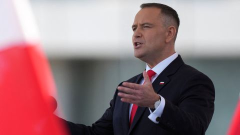 Newly sworn-in Polish President Karol Nawrocki speaks as he attends the ceremony of accepting the sovereignty over the Armed Forces for the five-year term, in Warsaw, Poland, August 6, 2025.