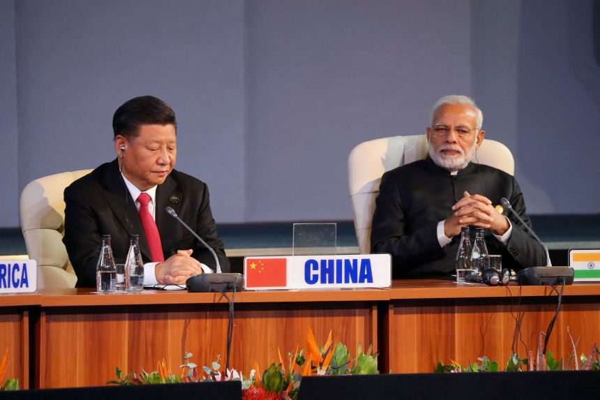 Indian Prime Minister Narendra Modi and China's President Xi Jinping attend the BRICS summit meeting in Johannesburg, South Africa, July 27, 2018.
