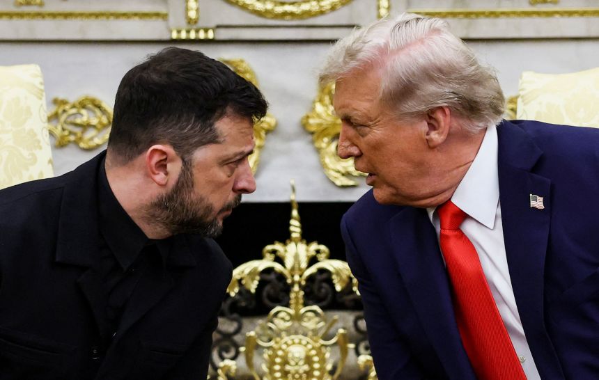 Ukrainian President Volodymyr Zelensky and US President Donald Trump meet at the Oval Office of the White House, amid negotiations to end the Russian war in Ukraine, on August 18, 2025.