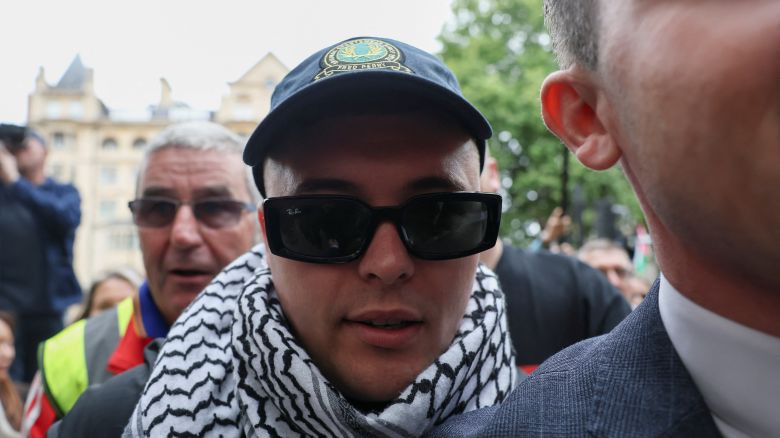 Liam Óg Ó hAnnaidh, who performs as Mo Chara, arrives at the Westminster Magistrates' Court in London on Wednesday.