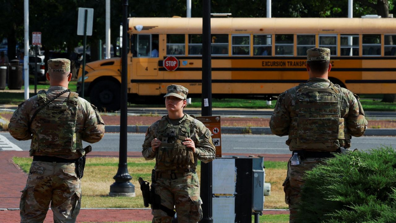 Members of the Louisiana National Guard, carrying their sidearms, patrol Union Station during the back-to-school season, weeks after U.S. President Donald Trump ordered National Guard and law enforcement to patrol the nation’s capital to assist in crime prevention, in Washington, D.C., U.S., August 25, 2025.