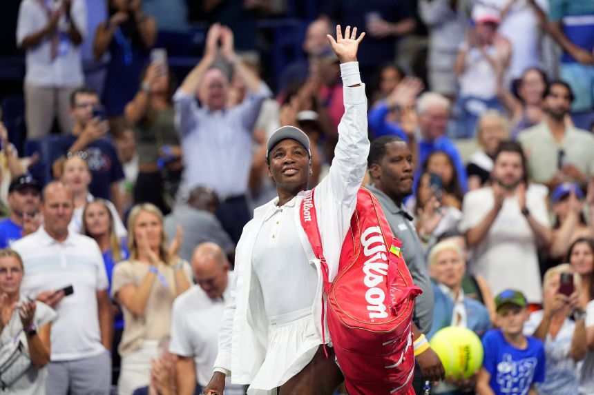 Venus Williams acknowledges the crowd after losing to Karolina Muchova as a wild card at the 2025 U.S. Open at the USTA Billie Jean King National Tennis Center.