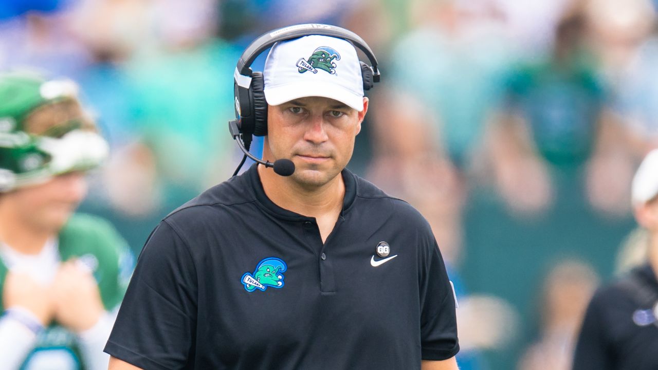 Tulane Green Wave head coach Jon Sumrall looks on against Northwestern Wildcats during the first half at Yulman Stadium in Louisiana on August 30, 2025.