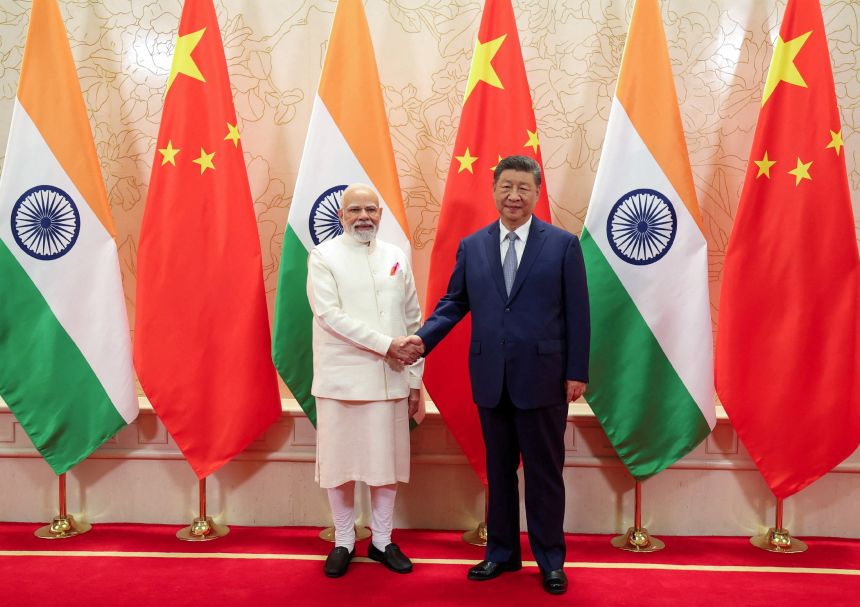 Indian Prime Minister Narendra Modi is shaking hands with Chinese President Xi Jinping at the side-job meeting at the Shanghai Cooperation Agency (SCO) Summit held in Tianjin, China on August 31, 2025.