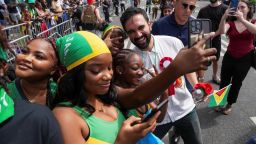 New York City mayoral candidate Zohran Mamdani participates in the West Indian Day parade in the Brooklyn borough of New York City, U.S., September 1, 2025.  REUTERS/Christian Monterrosa