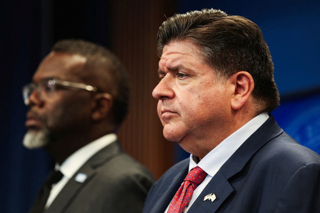 Illinois Governor JB Pritzker and Chicago Mayor Brandon Johnson hold a press conference on reports of federal deployments in Chicago, Illinois on Tuesday.
