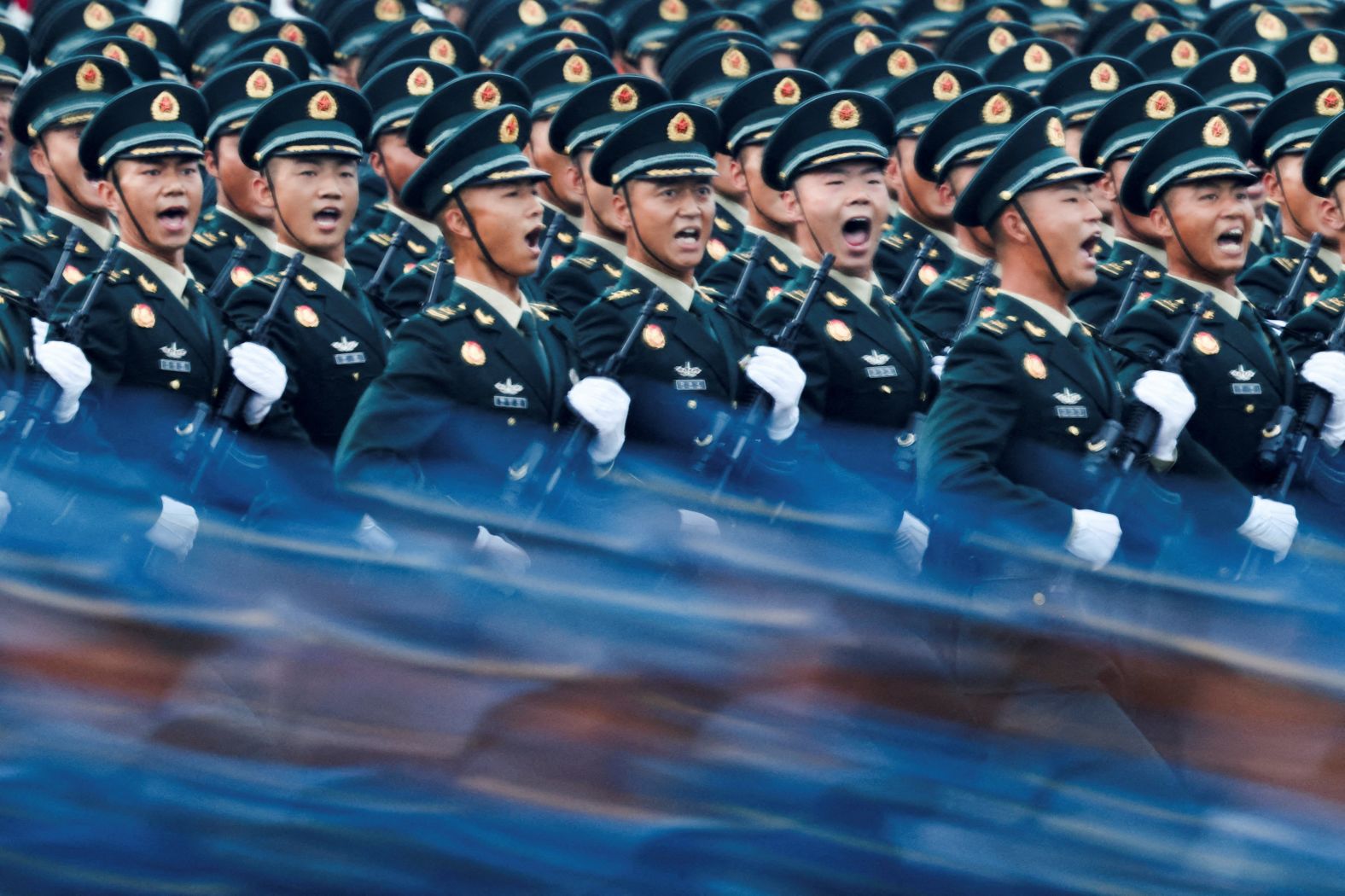 Soldiers march during the rehearsal ahead of the parade.