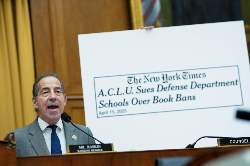 Representative Jamie Ruskin questioned British Reform British leader Nigel Farage on Wednesday before the House Judiciary Committee on Capitol Hill in Washington, DC.