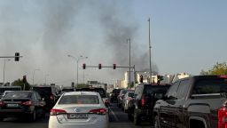 Smoke rises after several blasts were heard in Doha, Qatar, on Tuesday.