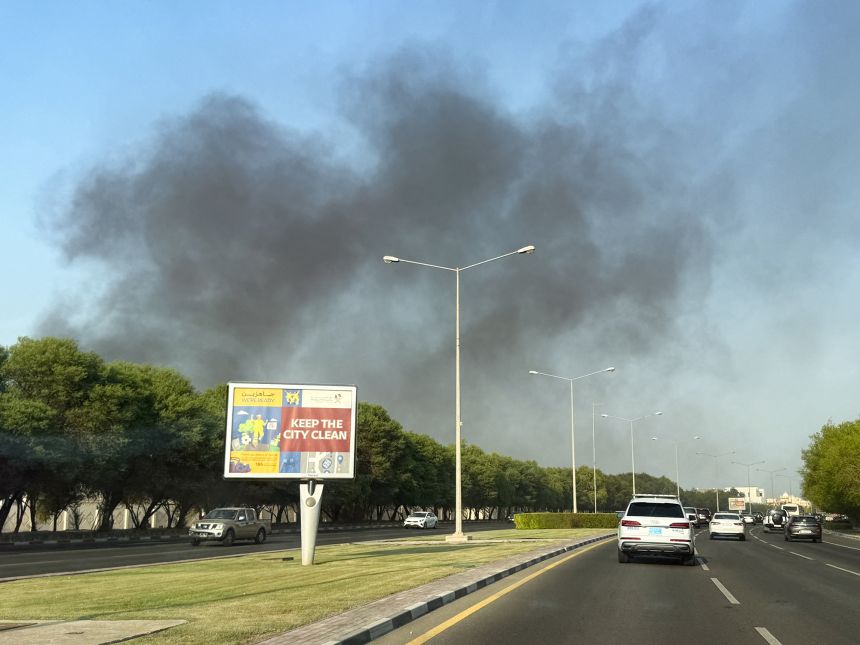 Smoke rises after several explosions were heard in Doha, Qatar on Tuesday.