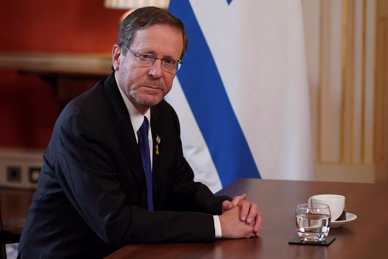 Israel's President Isaac Herzog sits as he meets with Britain's Prime Minister Keir Starmer during his visit at 10 Downing Street in London, on Wednesday.