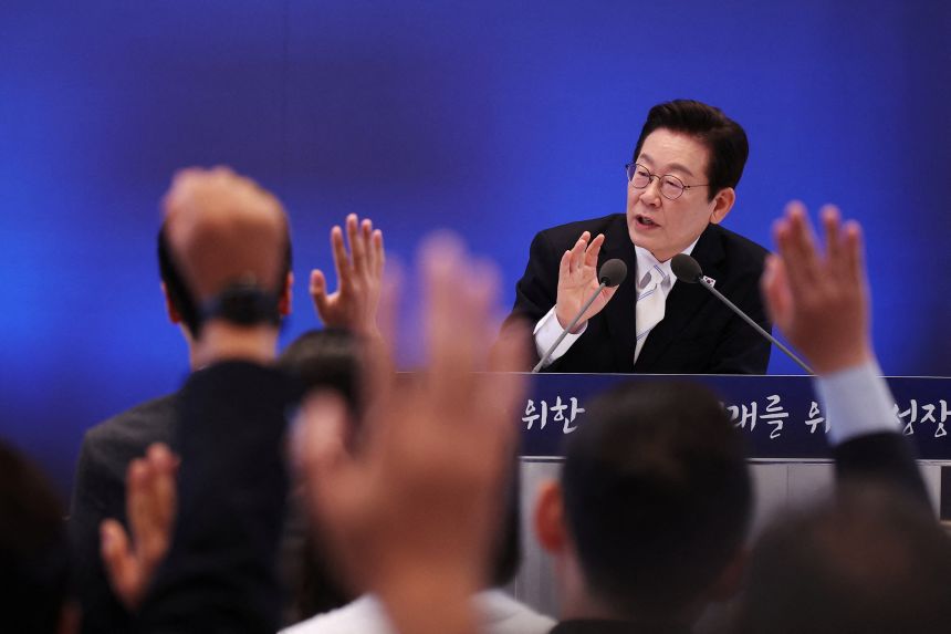 South Korean President Lee Jae Myung during a news conference at the Blue House in Seoul on September 11, 2025.