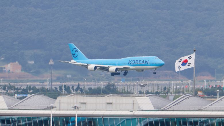 A chartered plane transporting South Korean workers detained in an ICE raid in Georgia last week arrives at the Incheon International Airport in South Korea on September 12, 2025.