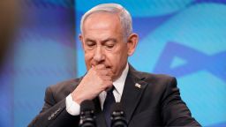 Israeli Prime Minister Benjamin Netanyahu reacts at a joint press conference with US Secretary of State Marco Rubio (not pictured) in Jerusalem in September.