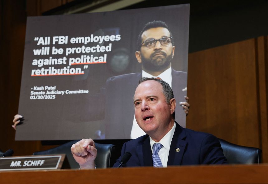 Sen. Adam Schiff speaks during a Senate Judiciary Committee hearing on oversight of the Federal Bureau of Investigation, on Capitol Hill in Washington, DC, on Tuesday.