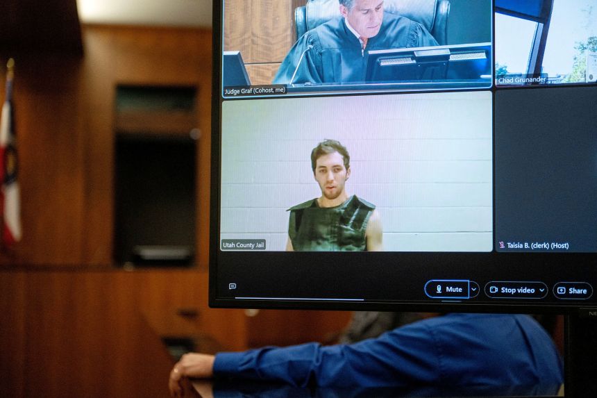 Tyler Robinson appears by camera before 4th District Court Judge Tony Graf for his initial court appearance in Provo, Utah, on September 16.