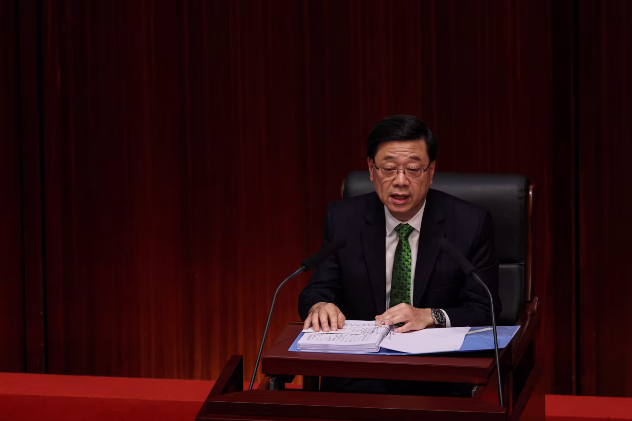Hong Kong Chief Executive John Lee delivers his annual policy address at the Legislative Council in Hong Kong, on September 17.