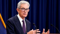 Federal Reserve Chair Jerome Powell speaks during a press conference in Washington, DC, on September 17.