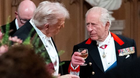 US President Donald Trump and Britain's King Charles III attend an official state banquet at Windsor Castle in Windsor, Britain, September 17, 2025. Doug Mills/Pool via REUTERS