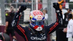 Max Verstappen celebrates winning the Azerbaijan Grand Prix.