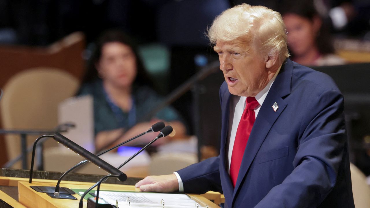 US President Donald Trump speaks during the 80th United Nations General Assembly.