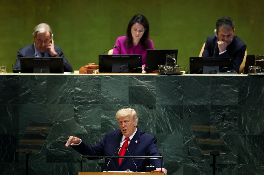 US President Donald Trump addresses the 80th United Nations General Assembly at UN headquarters in New York City.
