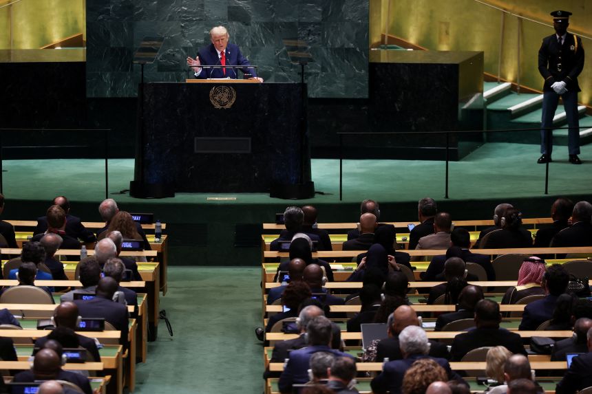 U.S. President Donald Trump addresses the 80th United Nations General Assembly at U.N. headquarters in New York City, U.S., September 23, 2025.  REUTERS/MIKE SEGAR